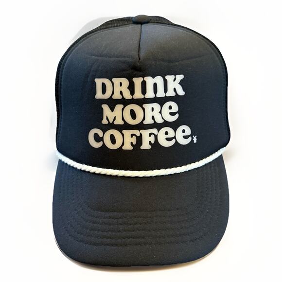 Dutch Bros Mens Black Drink More Coffee Adjustable Snapback Trucker Hat Mesh Cap - Picture 1 of 6